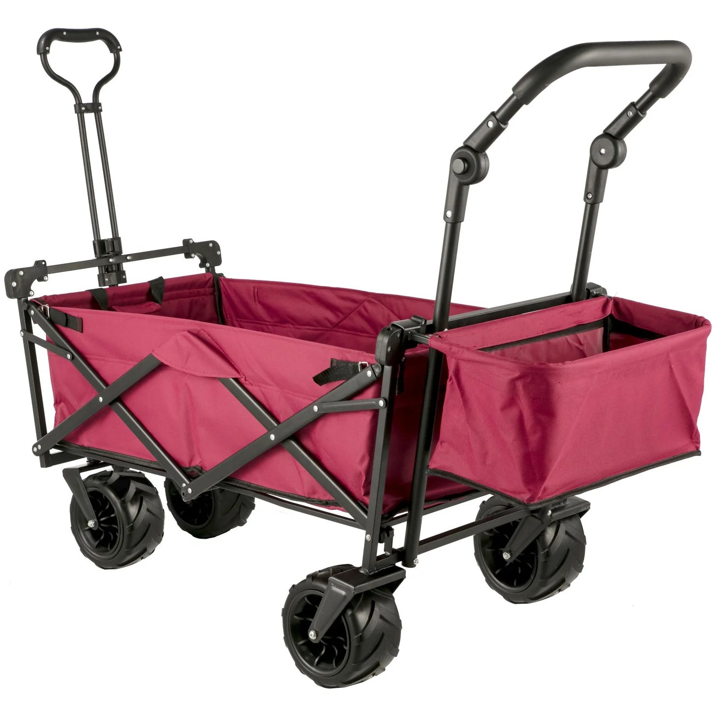 VEVOR Extra Large Collapsible Garden Cart with Removable Canopy and Rear Storage, Versatile Folding Utility Wagon for Gardening, Camping, and Grocery Shopping, Red