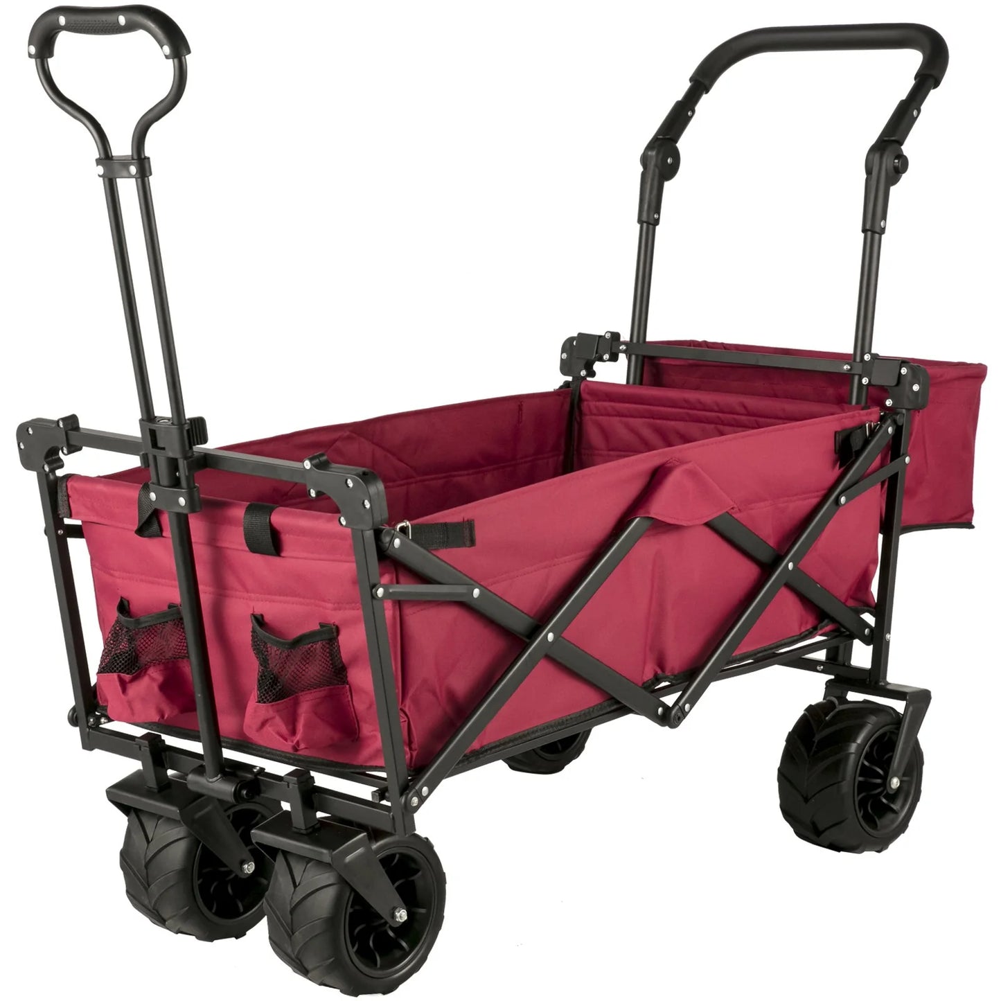 VEVOR Extra Large Collapsible Garden Cart with Removable Canopy and Rear Storage, Versatile Folding Utility Wagon for Gardening, Camping, and Grocery Shopping, Red