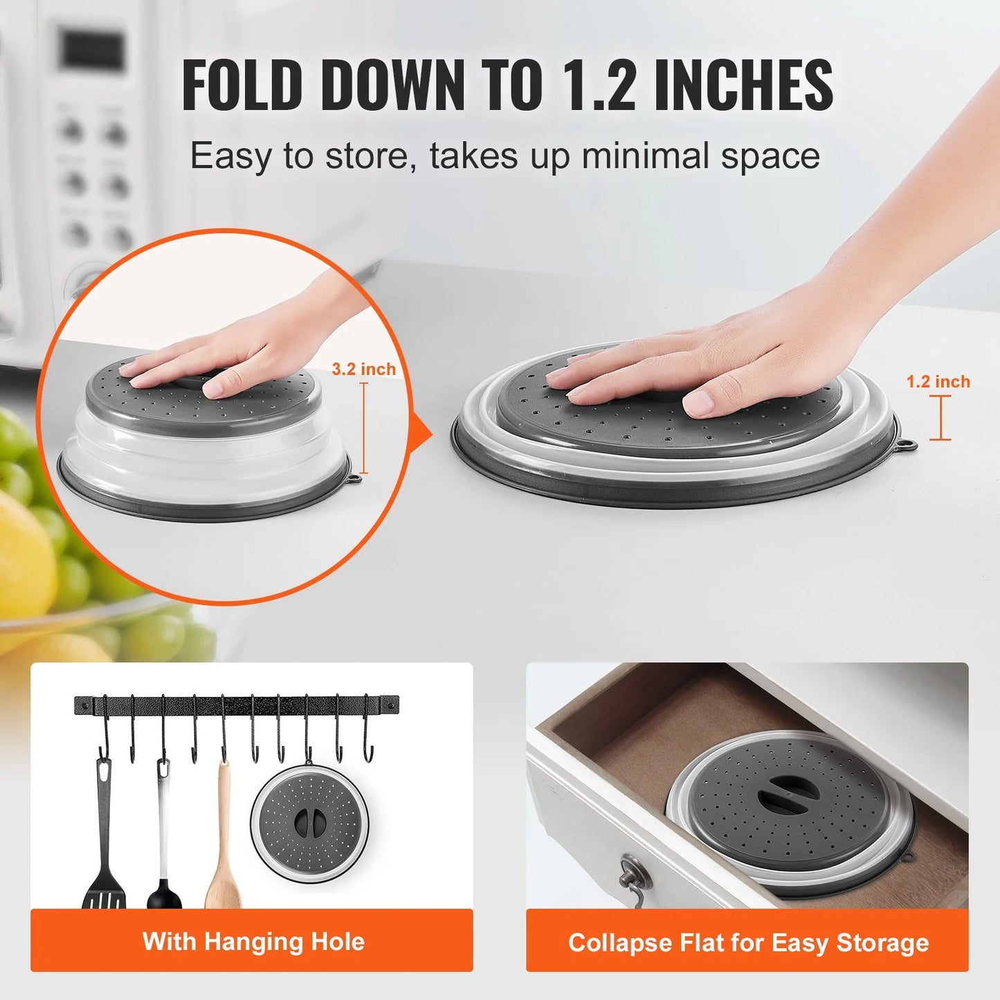 VEVOR 2PCS Microwave Splatter Covers 10.4 Collapsible Microwave Food Lid 300¡Ãf