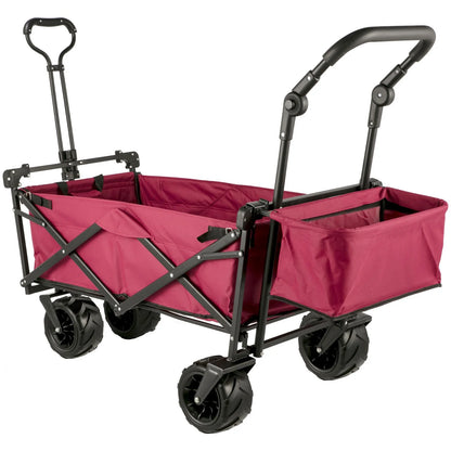 VEVOR Extra Large Collapsible Garden Cart with Removable Canopy and Rear Storage, Versatile Folding Utility Wagon for Gardening, Camping, and Grocery Shopping, Red