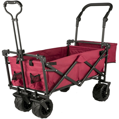 VEVOR Extra Large Collapsible Garden Cart with Removable Canopy and Rear Storage, Versatile Folding Utility Wagon for Gardening, Camping, and Grocery Shopping, Red