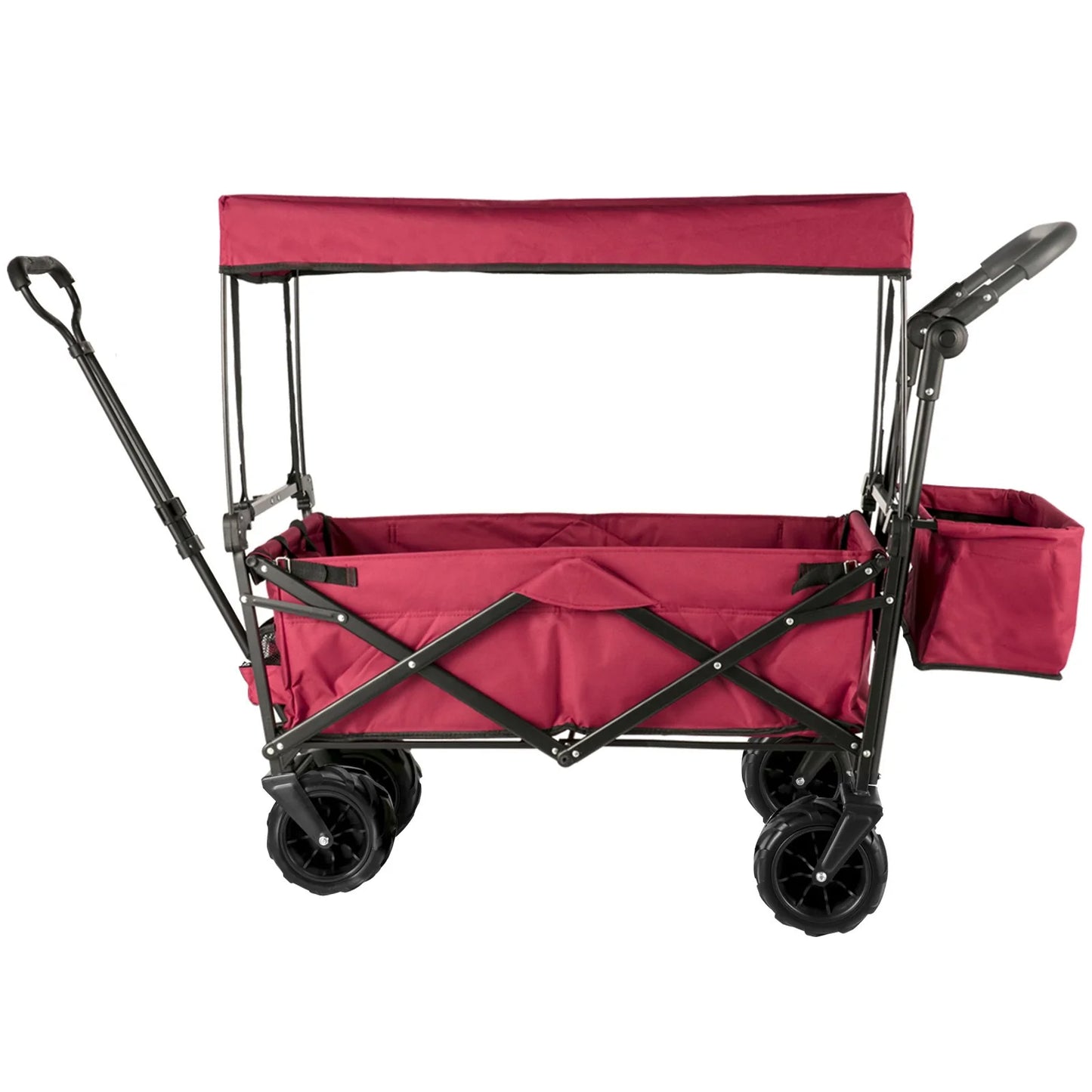 VEVOR Extra Large Collapsible Garden Cart with Removable Canopy and Rear Storage, Versatile Folding Utility Wagon for Gardening, Camping, and Grocery Shopping, Red
